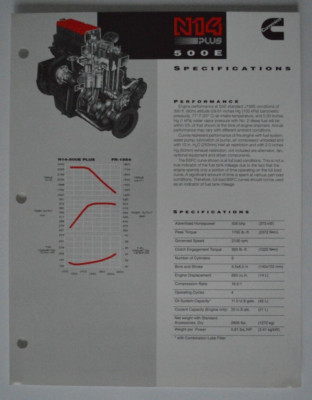 CUMMINS N14 Plus 500E 1995 dealer sheet brochure - English - North America