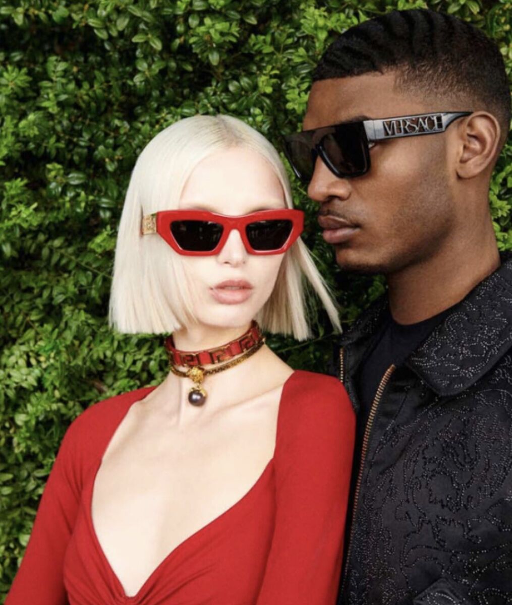 Versace Red/Dark Gray 90s Vintage Logo Cat-Eye Sunglasses Versace Red/Dark Gray 90s Vintage Logo Cat-Eye Sunglasses