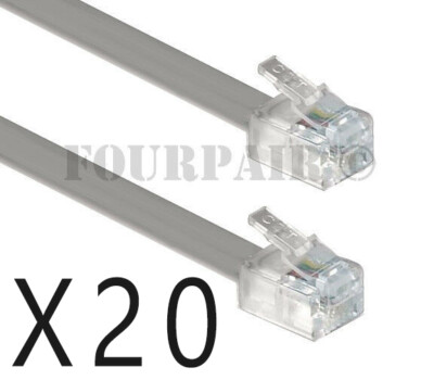 20 Pack Lot - 7ft Telephone Line Cord Cable 6P4C RJ11 DSL Modem Fax Phone Silver