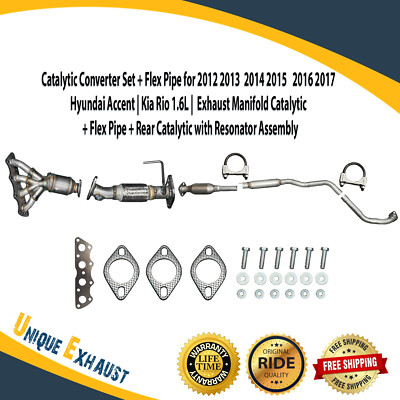 Catalytic Converter Set + Flex Pipe for 12-17 Hyundai Accent|Kia Rio 1.6L