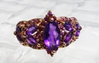 Vintage Signed BBJ Vermeil Gold Over Sterling Silver Purple Gemstone Ring Size 7