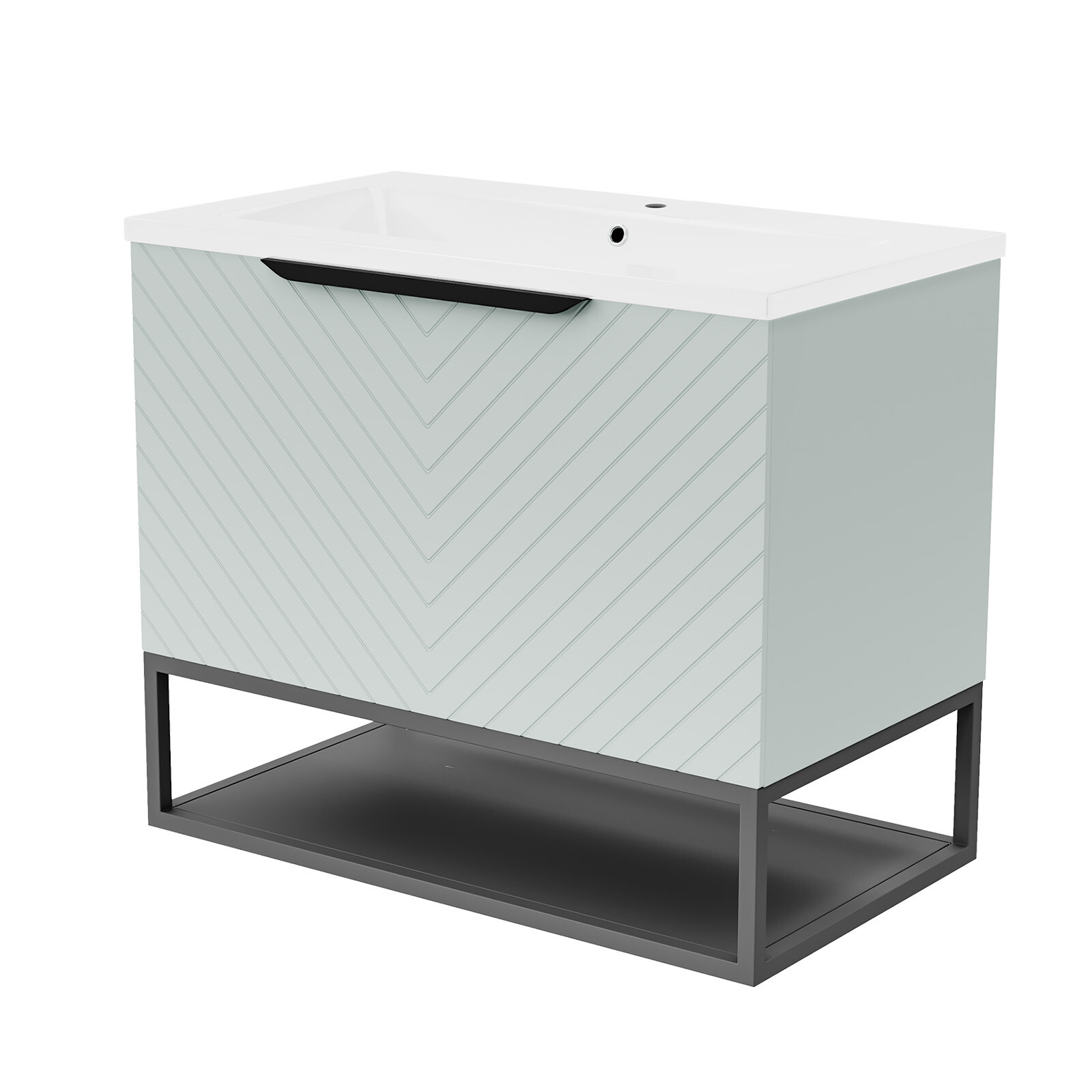 Nes Home 800Mm Wall Hung Green Drawers Basin Vanity Black Frame & Handle - Image 2