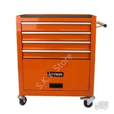Mechanics Tool Cart, 4 Drawers, Steel Storage Cabinet WITH WHEELS, ORANGE