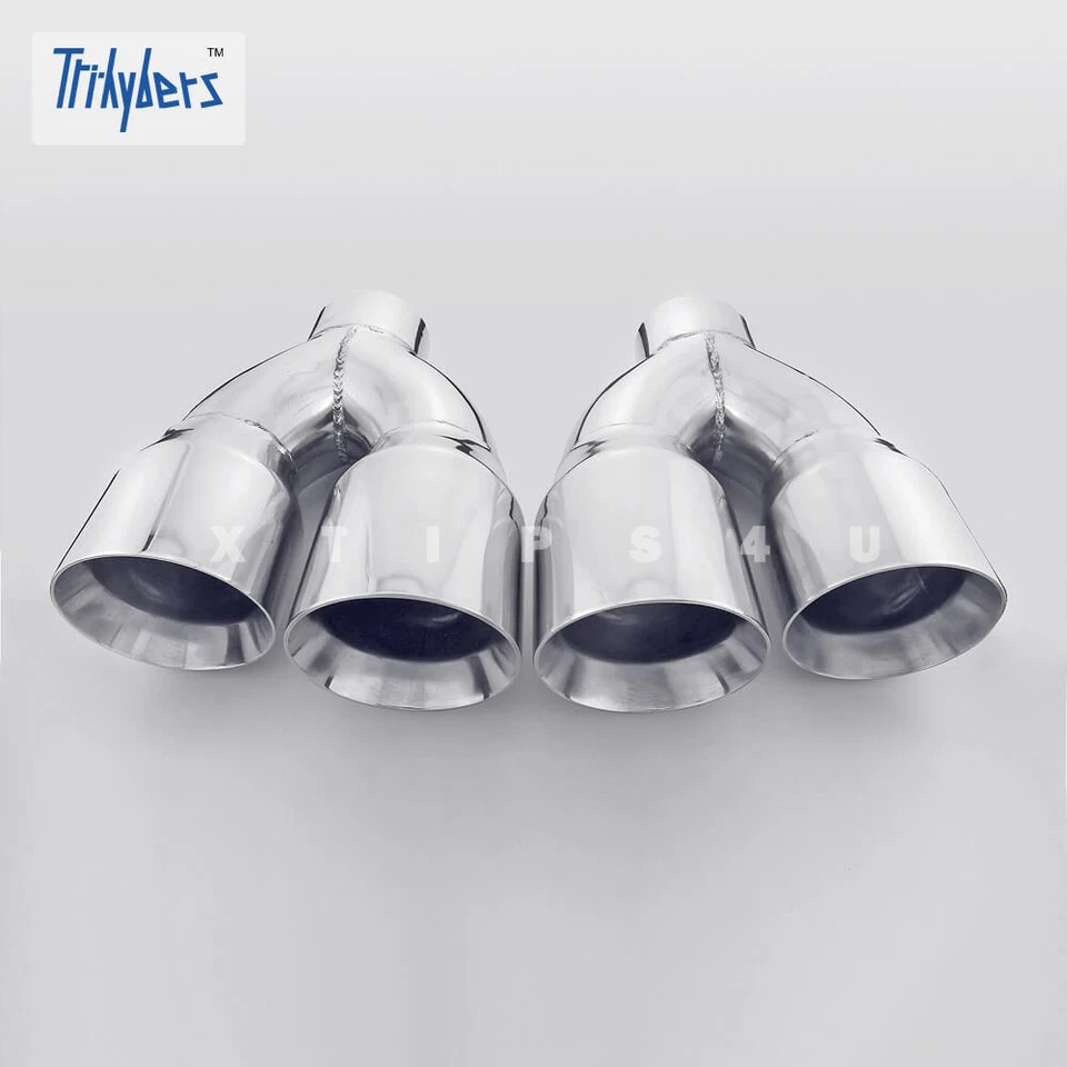 Pair Quad Out 3" In Dual 4" Out 11.8 Long Dual Wall Stainless Steel Exhaust Tips - Image 3 of 4