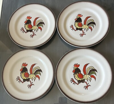 Metlox Poppytrail Red Rooster Dinner Plate 9 7/8  Set Of 4 Mint