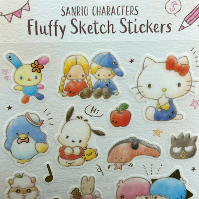 Sanrio Stickers Characters Fluffy Sketch Kids Pink Cute Kawaii Japan (NOT PUFFY)