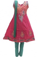 Gcs3128 Hot Pink And Dark Green Girl's Churidar Suit Indian Bollywood Dress Gcs3128 Hot Pink And Dark Green Girl's Churidar Suit Indian Bollywood Dress