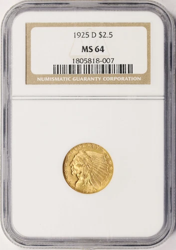 1925-D $2.5 Indian Gold Quarter Eagle NGC MS64