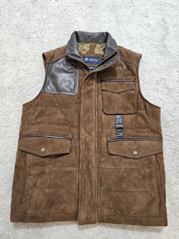 Daniel Cremieux Men's Vest Small Brown Leather Suede Warm Quilted Full Zip - Image 3 of 4