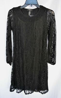 New Style & co. Black Women's Size XS Sheer-Sleeve Lace Lined Dress 
