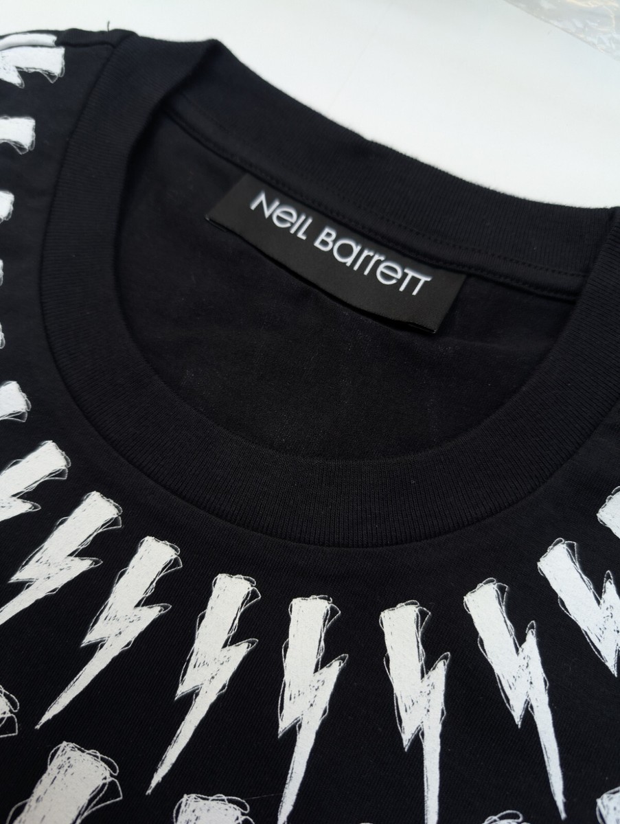 Neil Barrett Mens White Black Slim Fit Scribble Thunderbolt Neil Barrett Mens White Black Slim Fit Scribble Thunderbolt