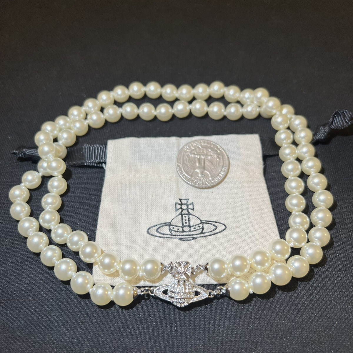 Vivienne Westwood Silver Tone GRAZIELLA Two Row Pearl Pave