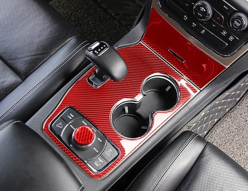 For 2014 2015 Jeep Grand Cherokee Shift Knob Panel Cover Red Carbon Fiber Trim
