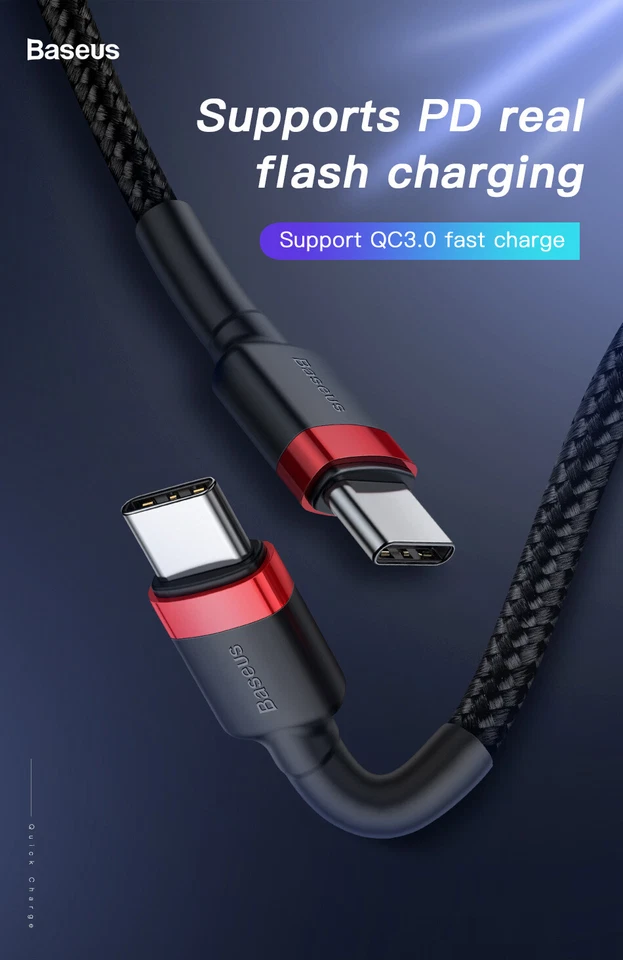 Кабель быстрой зарядки Baseus USB тип C - C QC3.0 60 Вт 3 А PD быстрая зарядка - Изображение 2 из 4