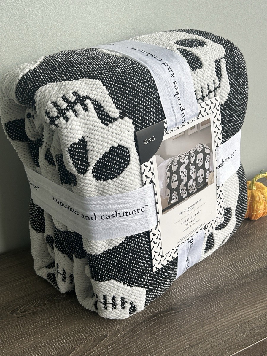 Cupcakes and Cashmere KING Chenille Knit Blanket Skull Halloween