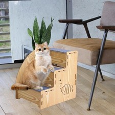 Wood Dog Stair Ladder 3 Steps Supplies Pet Steps for Small Dogs Cats Couch