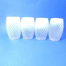 Fenton Hobnail French Milk White Clear Set of 4 Tumbler Glasses 4.5" Vintage