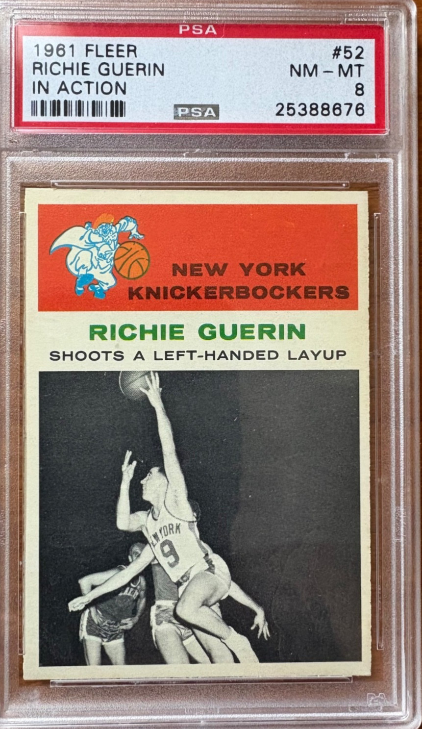 Richie Guerin 1961 Fleer #52 - In Action - PSA 8 NM-MT - New York Knickerbockers