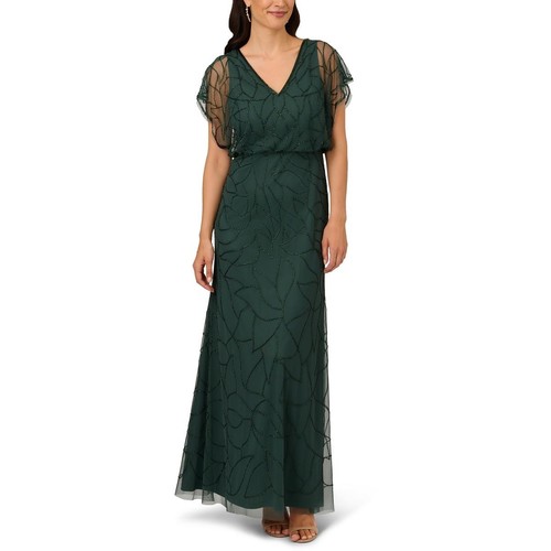 Adrianna Papell Womens Green Beaded Blouson Evening Dress Gown 6 BHFO 8180
