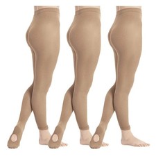 3 Pairs Girls' Convertible Ballet Tights/Suntan Soft Transition Dance Tight T...