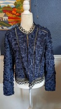 Elie Tahari Lace Embroidered Jacquard Jacket Blazer Blue Black Sz 14 Large L