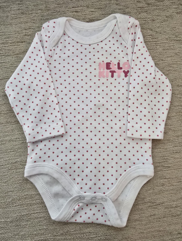 Hello Kitty Girls Cotton Knit Bodysuit One-Piece White Pink Polka Dot 3M LS
