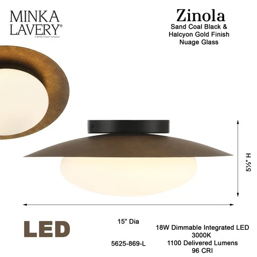 Minka Lavery 5625-L Zinola 15"W LED Semi-Flush Mount Ceiling - Halcyon Gold / - Picture 9 of 11