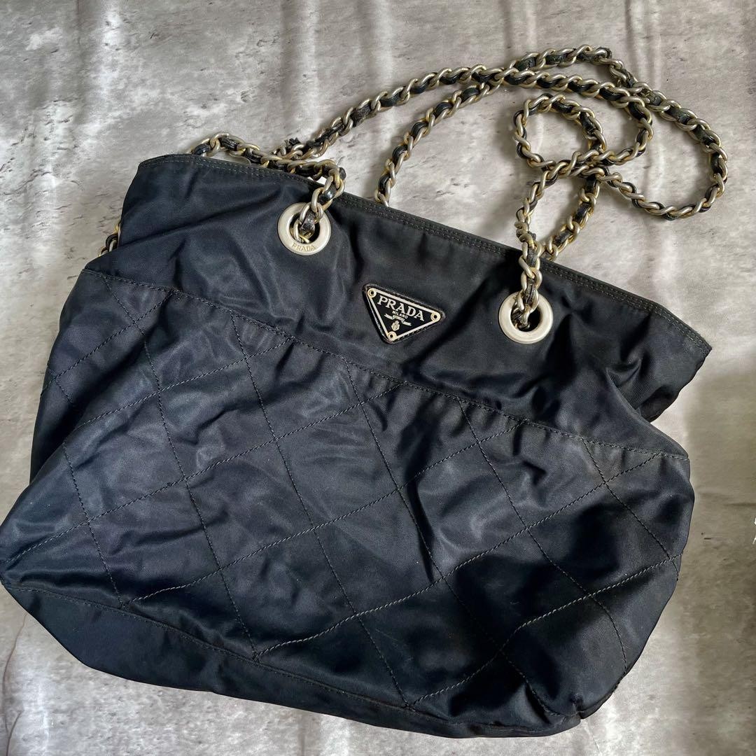 Prada Black Leather Chain Shoulder Bag Designer Crossbody Evening Handbag