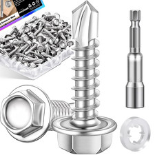 300PCS 8 x 3/4 Self Tapping Screws 410 Stainless Steel Hex Washer Head Fastener