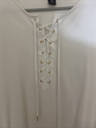 Damen Chaps Weiß Brust Schnürung Kurzarm Top 100% Baumwolle Größe 2X - Bild 3 von 4