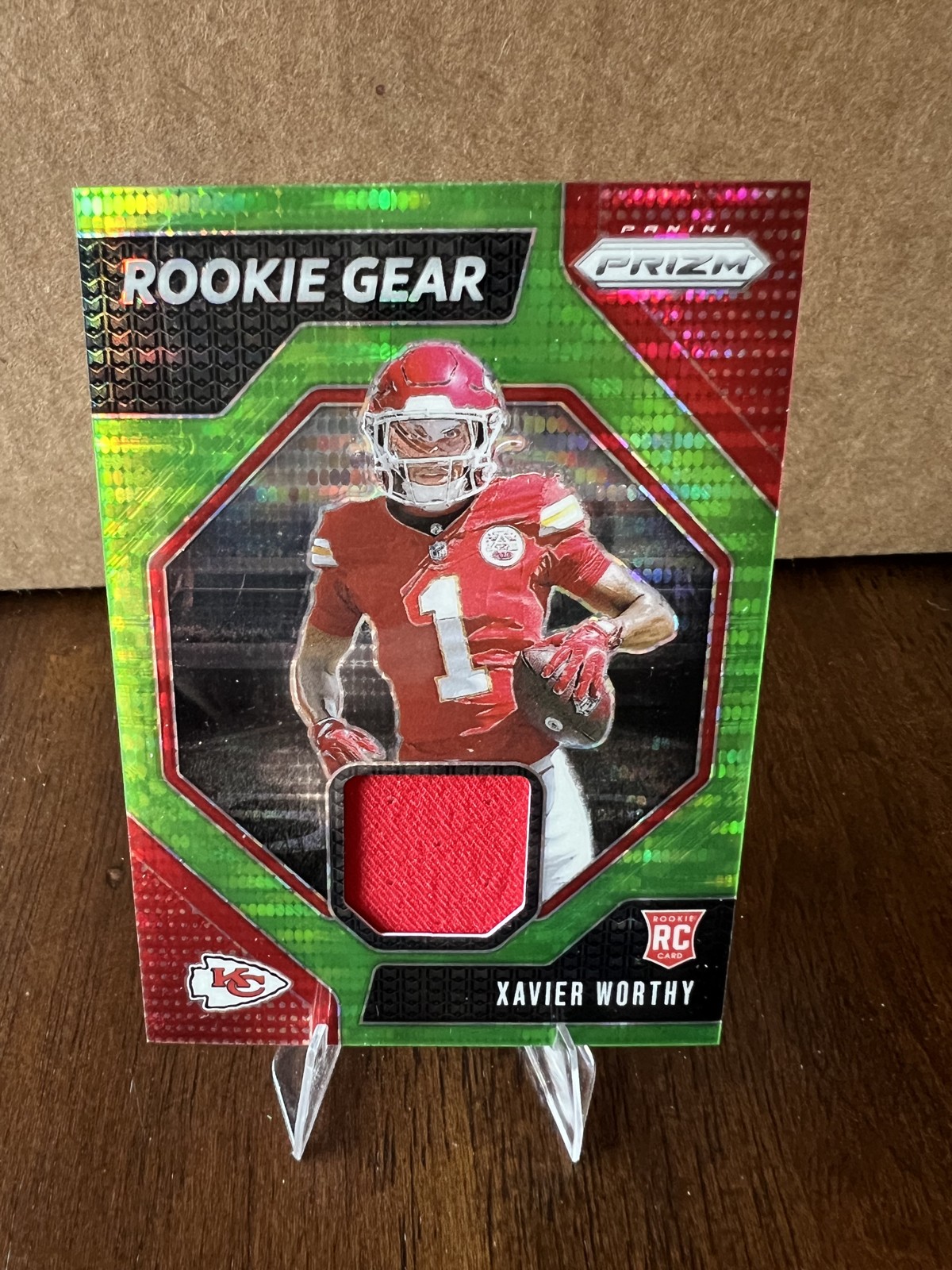 2024 Panini Prizm Rookie Gear Xavier Worthy #RG-XWY Neon Green Pulsar Prizm MEM