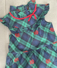 Janie and Jack Plaid Embroidered Rose Dress Ruffle Holiday Green Blue Size 3