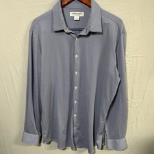 Mizzen Main Performance Dress Shirt Mens XL Trim Blue Check Long Sleeve