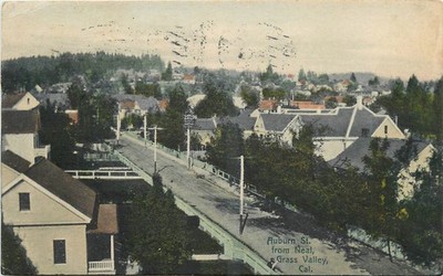 1909 Grass Valley CA Auburn Street from Neal Hand Colored Postcard M. Rieder