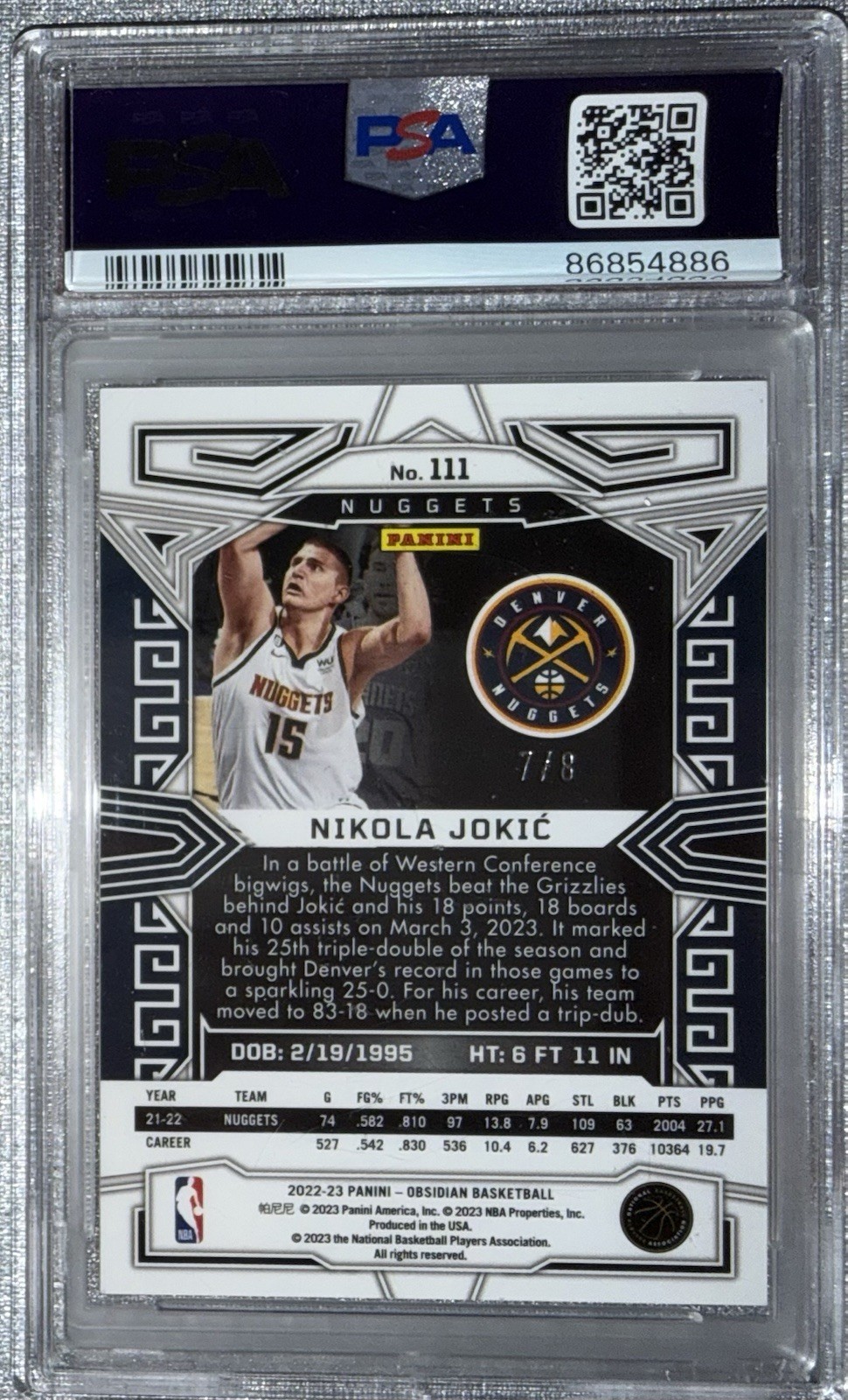 ✅ 2022 Obsidian Nikola Jokic Electric Etch Red Pulsar #7/8 PSA 9 Nuggets 👀 view 2