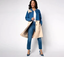 Peace Love World Black Label Mixed Media Button Trench Coat DeepSeaMedium S New