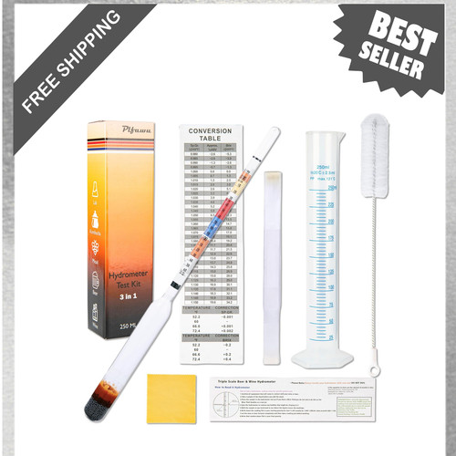 Triple Scale Lab Hydrometer Kit Glass Cylinder for Alcohol Brix SG Beer Wine