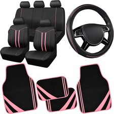 Car Pass Car Seat Covers Full Set For Women Girls With Black Pink
