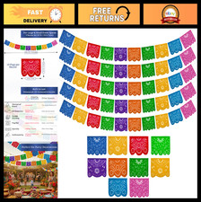 Colorful Papel Picado Banner Set - 5-Pack Mexican Fiesta Party Decorations