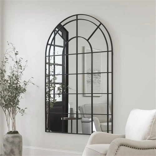 Uttermost Grantola Iron Metal and Glass Arch Mirror in Satin Black - Picture 5 of 6