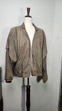 Vintage 90s Y2K Cement Olive Suede Italian Leather Jacket Women s SIZE L
