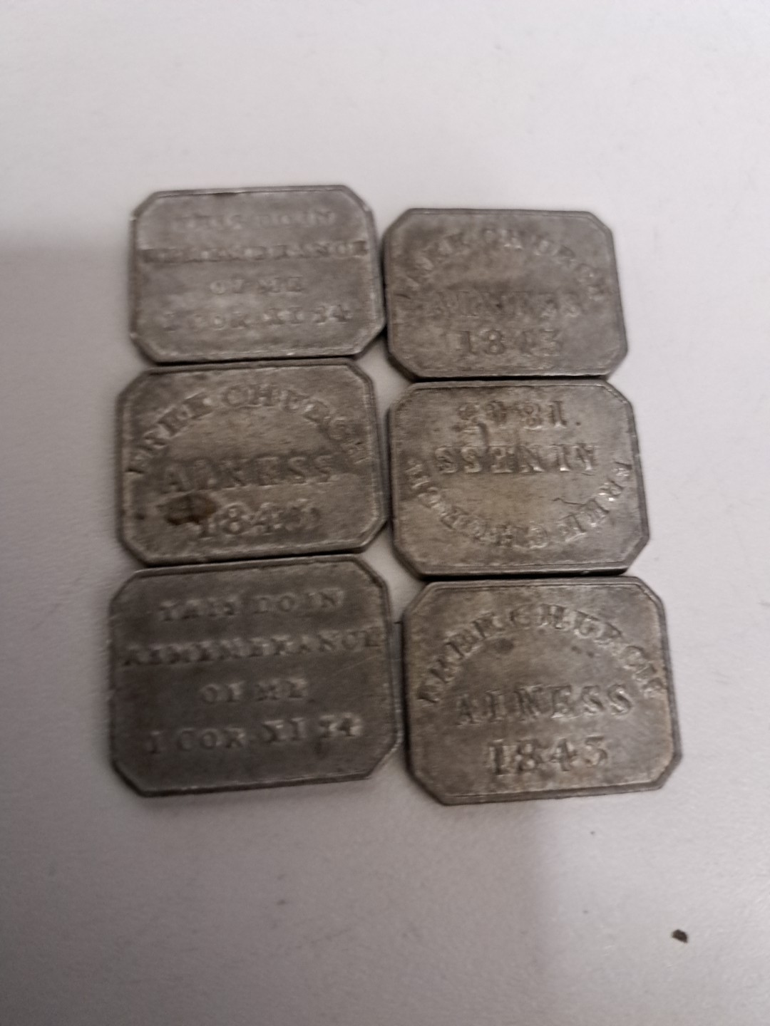 Free Church Alness 1843 x 6 Tokens ..RareCollectable.  Scotland