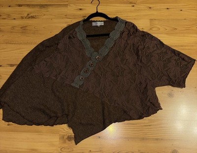 Pretty Angel Oversized S Brown One Sleeve Asymmetric Lace Button Fairycore Top