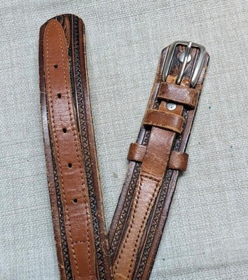 vintage TOOLED buckle belt WESTERN handcrafted 38 brown  display picture 1