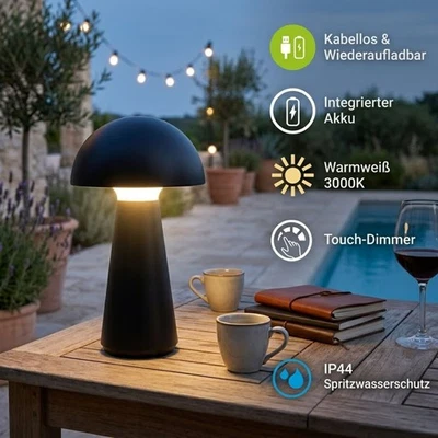 Akku Leuchte Außenlampe Briloner Tischleuchte unplugged Schwarz dimmbar Aufladba - Bild 1 von 4