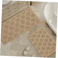 Upgraded Non Slip Bathroom Rugs Sets 2 Piece, Washable Waffle Bath Mats Set, 