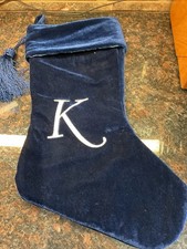 Personalized Letter K Monogram Luxurious Christmas Navy Velvet Stocking