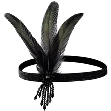 1 Pcs 1920s Flapper Headpiece Black Feather Headband Roaring 20s Gatsby Hair ...