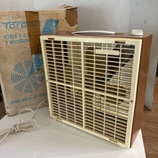 Vintage Torcan Mini Box Fan Green 2 Speed 13"x 13" x 5.5 Works Great Rare T-3-10