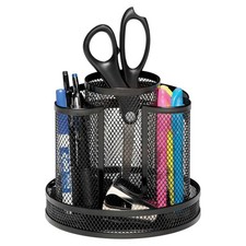 Rolodex Rotating Mesh Black Desk Organizer Pencil Holder 6.5" x 6.5" x 6.25"
